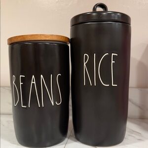 Rae Dunn-Black Ceramic Canisters with Wooden/Ceramic Lids sold together